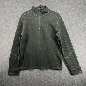 Prana Sweater Mens Large Green Quarter Zip Wool Blend Mock Neck Ribbed Trask